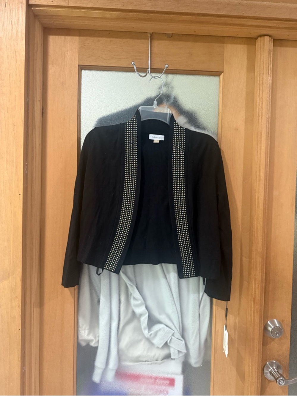 Calvin Klein Black Gold Stud Bolero Cardigan Jacket - Size Medium